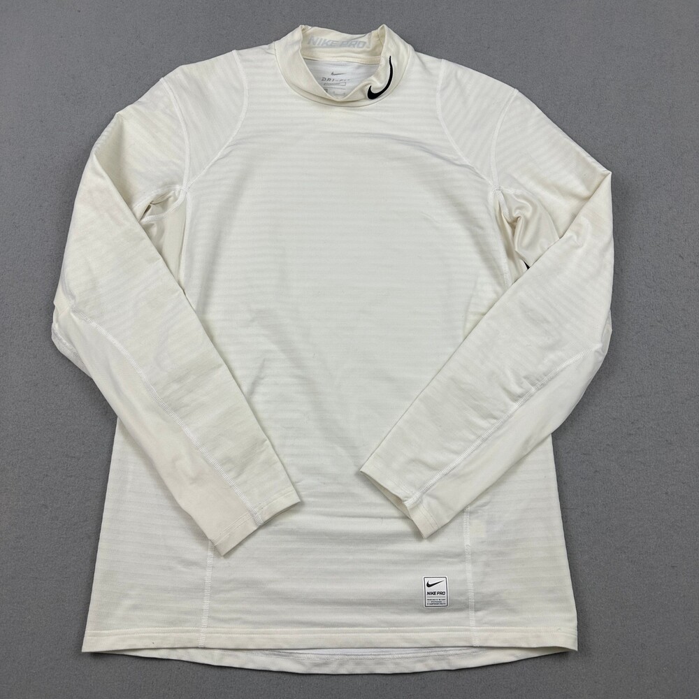 Nike Pro Shirt Men Large White Mock Neck Dri-FIT Long Sleeve Base Layer *
